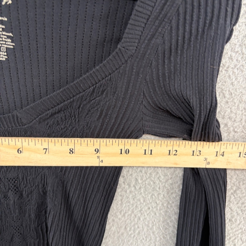 Free People Dynamic Duo Long Sleeve Ribbed Scoop Neck Top Black XS/S - Picture 8 of 13